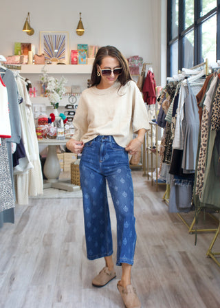 Audrey High Rise Crop Denim - Tulip Crest