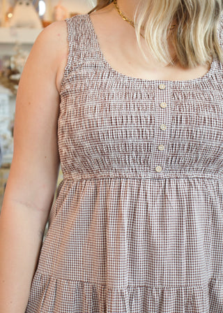 Plaid Tiered Midi Dress - Chocolate