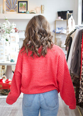 Mini Striped Piper Cardigan - Cherry Red