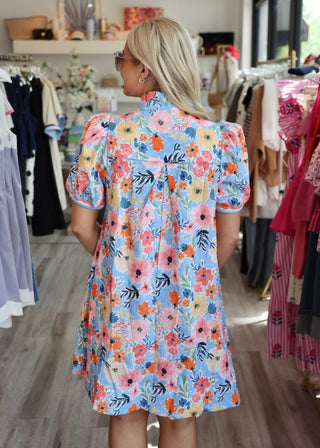 Watercolor Print Dress - Pink/Blue