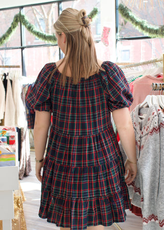 Gingham Tiered Mini Dress - Black