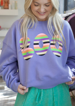 Striped Boo Crop Sweatshirt