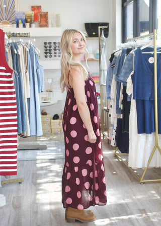 Polka Dot Midi Dress - Plum