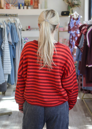 Striped Piper Pullover Sweater - Red