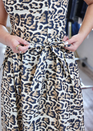 Leopard Print Bow Midi Dress
