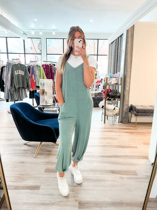 Ribbed Jumpsuit - Moss