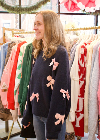 Bow Pattern Sweater - Navy