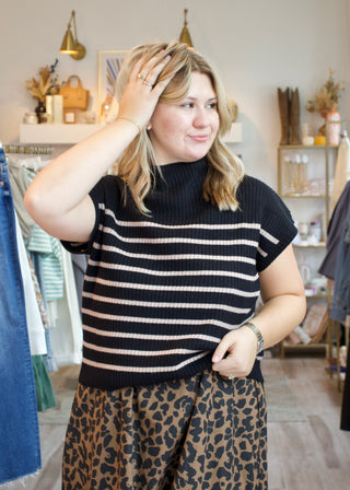 Stripe Mock Knit Sweater - Black