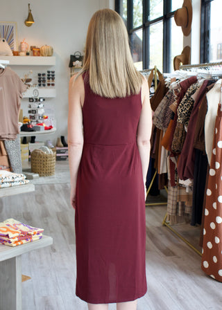 Twist Tulip Midi Dress - Wine