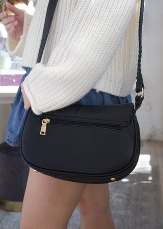 Daia Whipstitch Flapover Crossbody - Black