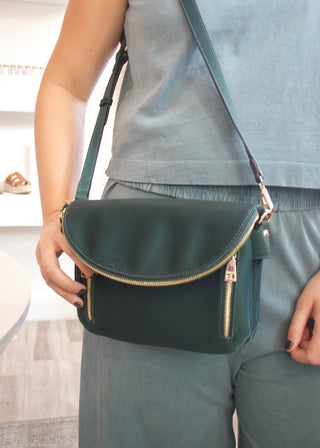 Aubree Flapover Crossbody Bag - Dark Emerald