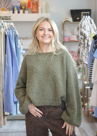 Fuzzy Pullover Sweater - Olive