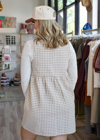 Plaid Denim Mini Dress - Cream