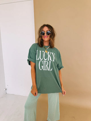 Lucky Girl Tee - Sage
