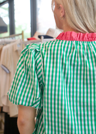 Gingham Puff Top - Green