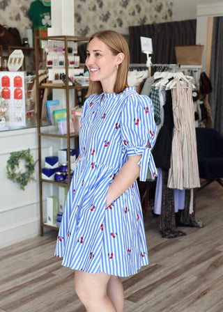 blue dress with cherries Midnight Cherry Dress Teuta Matoshi