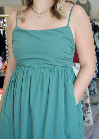 Shirring Midi Dress - Green