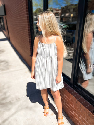 Linen Stripe Dress - Ivory Black
