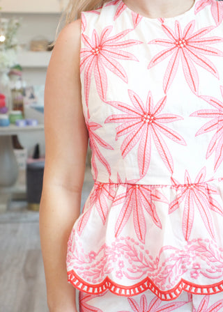 Floral Peplum Set Top - Pink