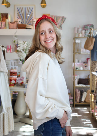 Bow Crop Hoodie - Ecru