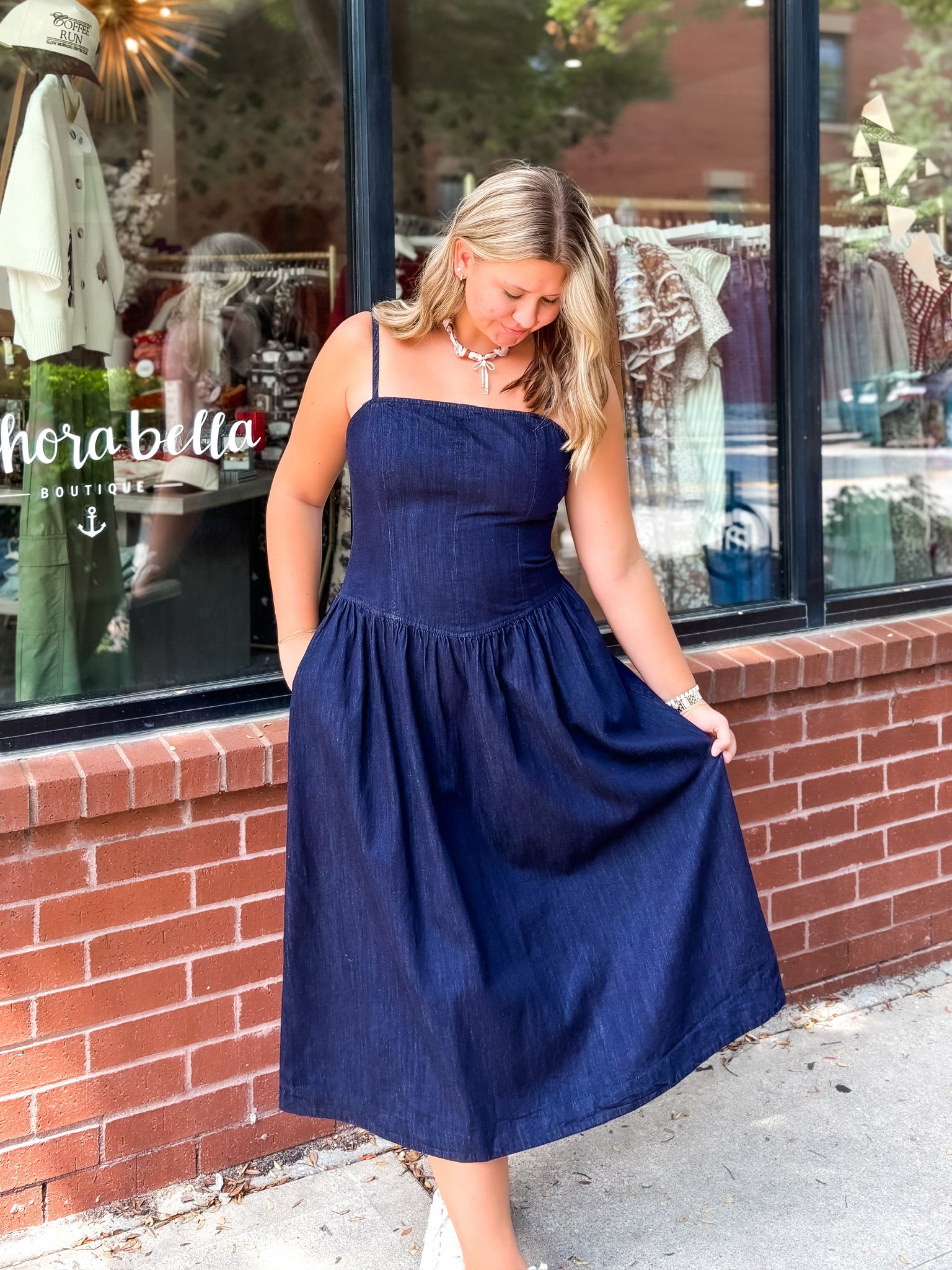 Pointy Waist Midi Dress - Denim S Pointy Waist Midi Dress - Denim S