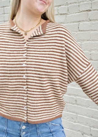 Mini Striped Piper Cardigan - Brown