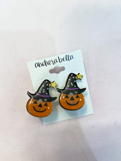 Light Up Pumpkin Witch Earrings
