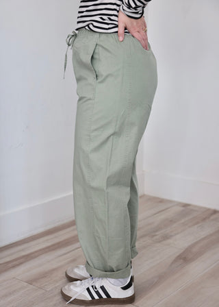Cotton Crop Pants - Olive