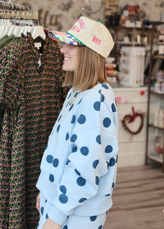 Polka Dot Crop Sweatshirt - Blue