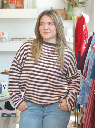 Striped Piper Pullover Sweater - Pink