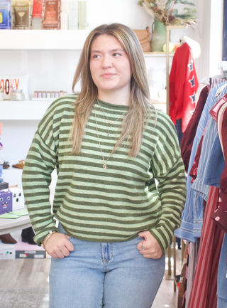 Striped Piper Pullover Sweater - Olive