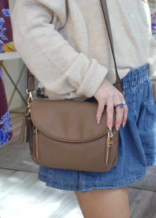Aubree Flapover Crossbody Bag - Ash Brown