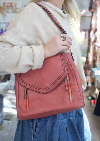 Lorelei Whipstitch Double Zip Crossbody - Terracotta