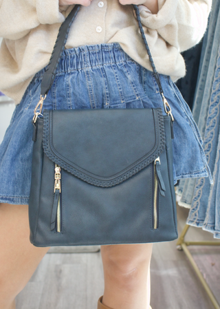 Lorelei Whipstitch Double Zip Crossbody - Navy