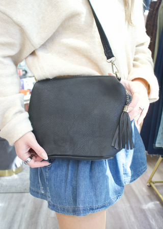 Dylan Tassel Crossbody - Black
