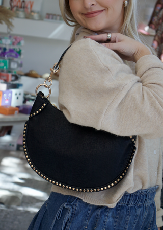 Jenna Studded Shoulder Bag - Black
