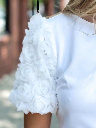 Floral 3D Applique Knit Dress - White