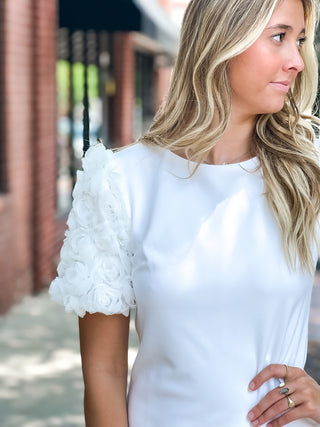 Floral 3D Applique Knit Dress - White