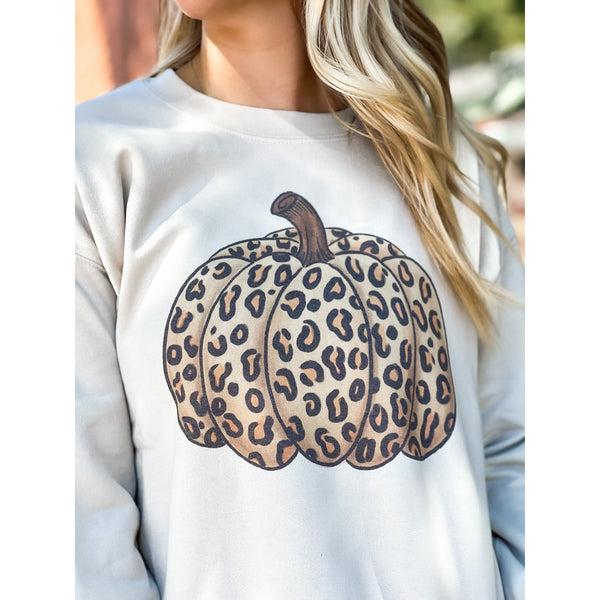 Leopard Pumpkin Sweatshirt - Tan